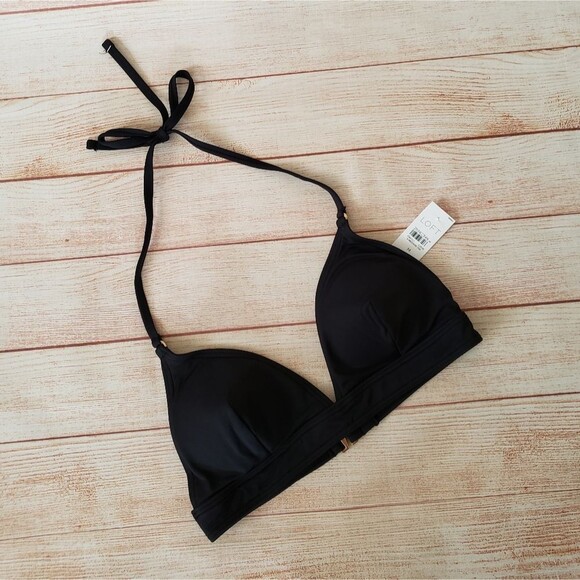 LOFT Beach Triangle Bikini Halter Top in Black - Picture 3 of 9